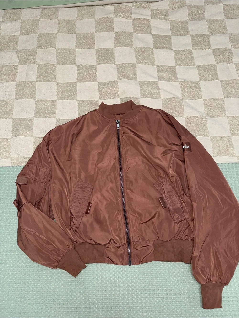 Alo Yoga It Girl Bomber Jacket Brown Pink XS W0374R